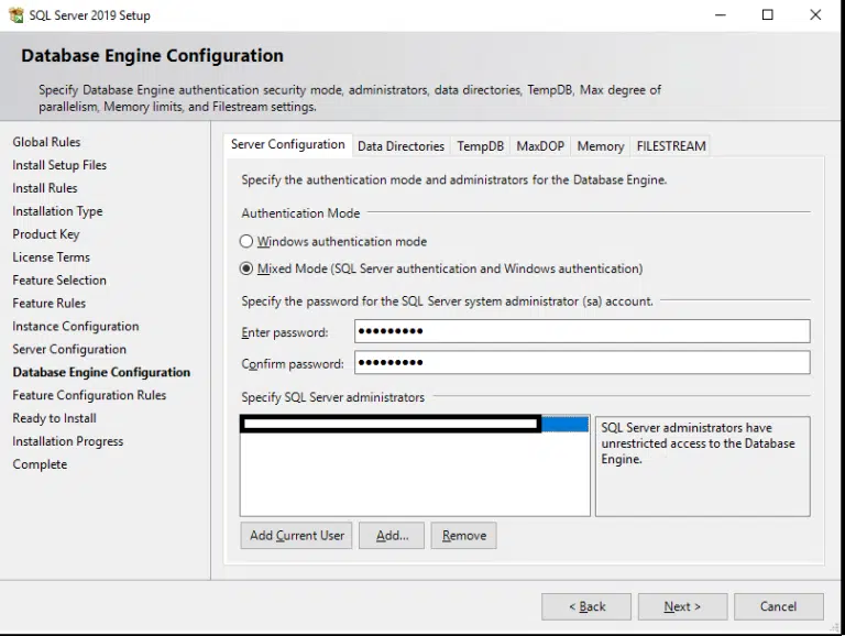 Database Engine Configuration